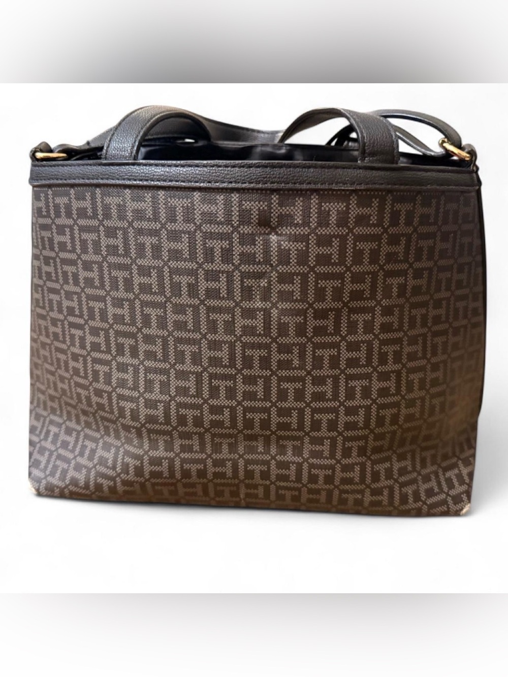 Tommy Hilfiger Brown Monogram Tote Bag with Gold Accent - Picture 2 of 8